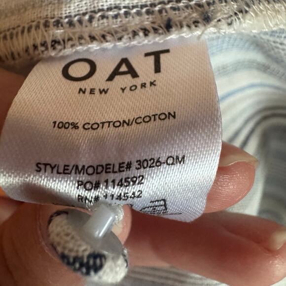 OAT Short Sleeve Blue Gray Striped Button Up Cotton Shirt Women’s Large NWT - Picture 8 of 8